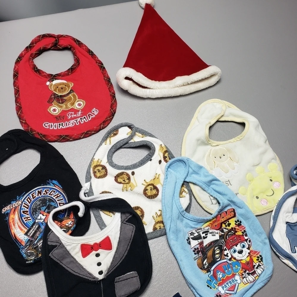 baby boys bib bundle of 8 and 1 Christmas hat